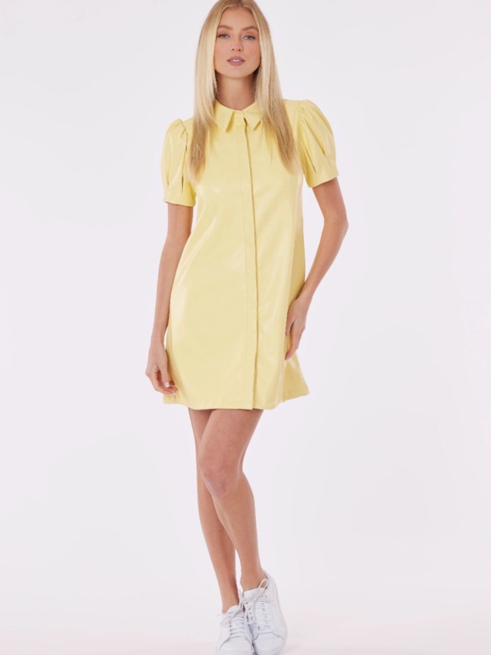 S’edge butter yellow vegan leather zip front dress-Size small
